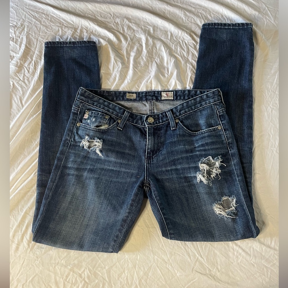 Adriano Goldschmied Stilt Crop Cigarette Distressed Blue Jeans